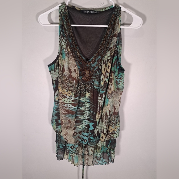 Zac and Rachel Beaded Patterned Top Size Small - Picture 1 of 9